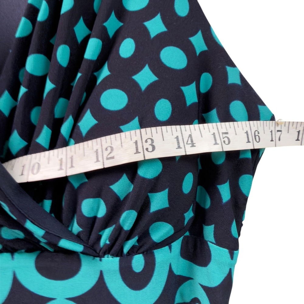 Saint Tropez West Womens Size 8 Teal Black Geometric Polka Dot Halter Maxi Dress - Picture 9 of 11